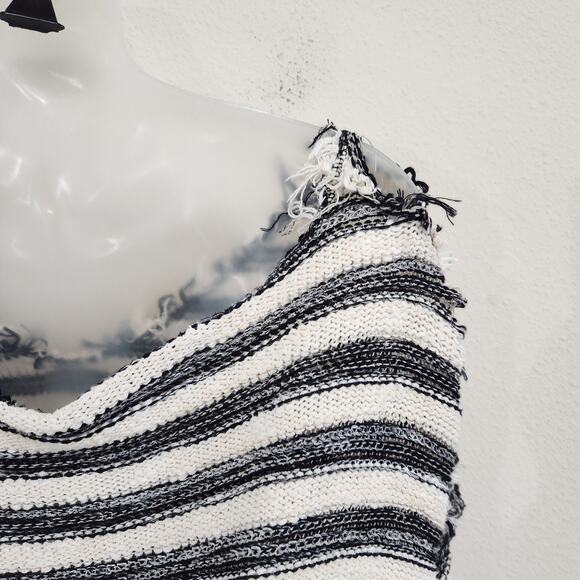 Free People Spells Trouble Stripe Pullover Sweater 3/4 Sleeve Ivory Black Small - Picture 8 of 11